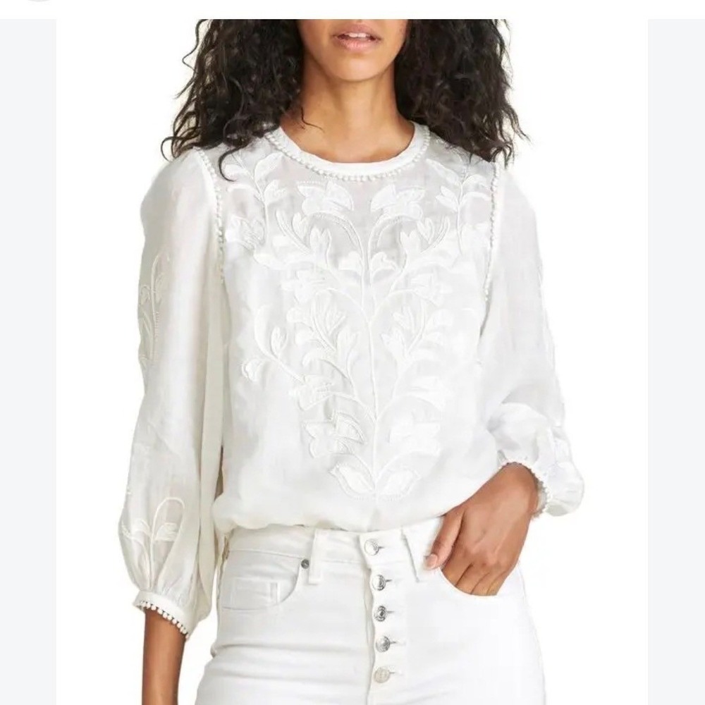 Veronica Beard MayanaWhite Embroidered Blouse 2 Quiet Luxury Coquette Minimalist